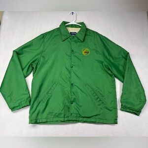 80’s USA Pears Pear Bureau Holloway Green Shiny SATIN Bomber  Rare Vintage Sz Lg